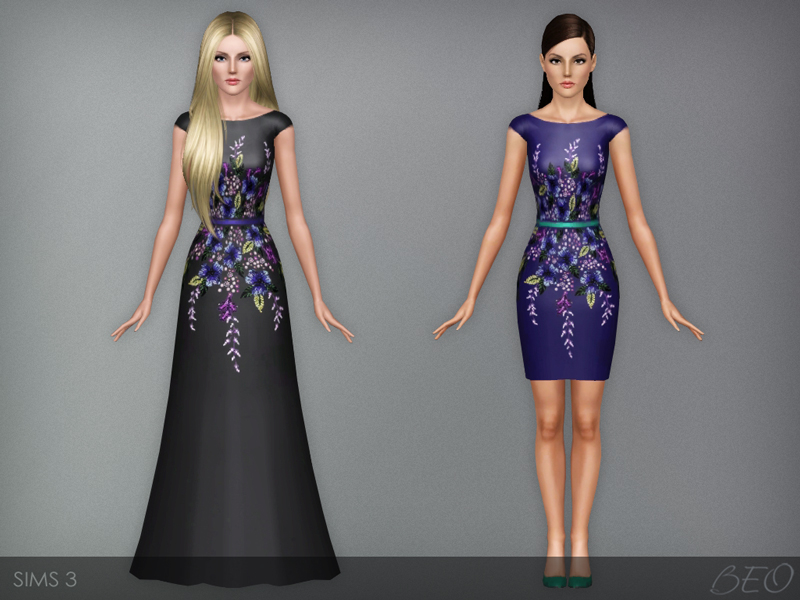 Multicolored embroidered dresses for The Sims 3